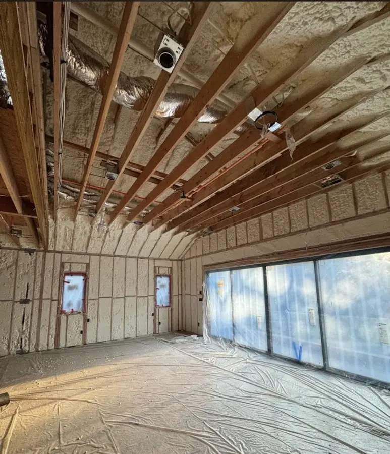 Interior walls and ceiling insulated with spray foam during new construction in Palmer Ranch